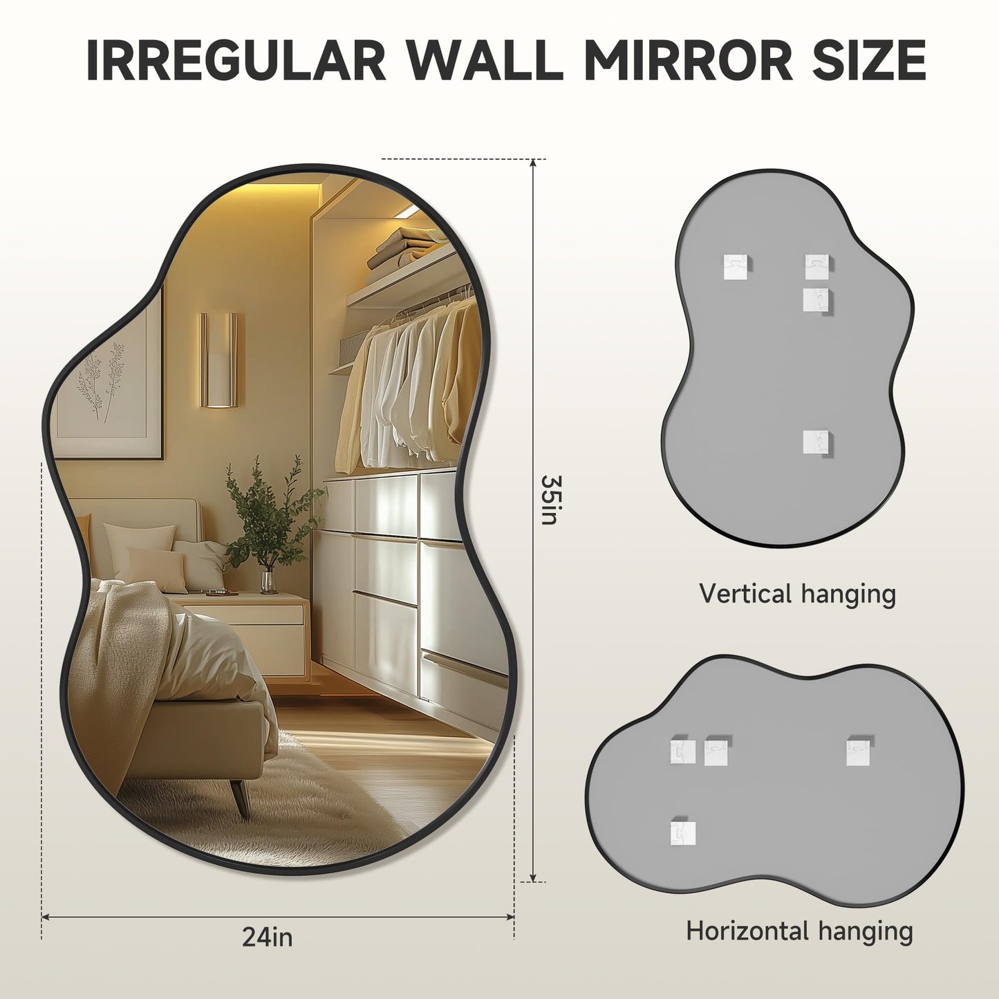 Hasipu Irregular Wall Mirror - 35"x24" Asymmetrical Mirror, Modern Decorative Mirrors for Living Room, Entryway, Hallway, Bathroom, Bedroom,Wall Mounted Home Decor (Black)