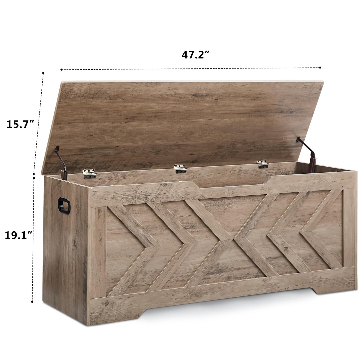 XDliv 47.2” Storage Bench,Extra Large Wooden Storage Chest with 2 Safety Hinges,entryway Bench,Blanket Storage,Shoe Storage Bench for Entryway,Bedroom,Living Room,Easy Assembly.-Greige