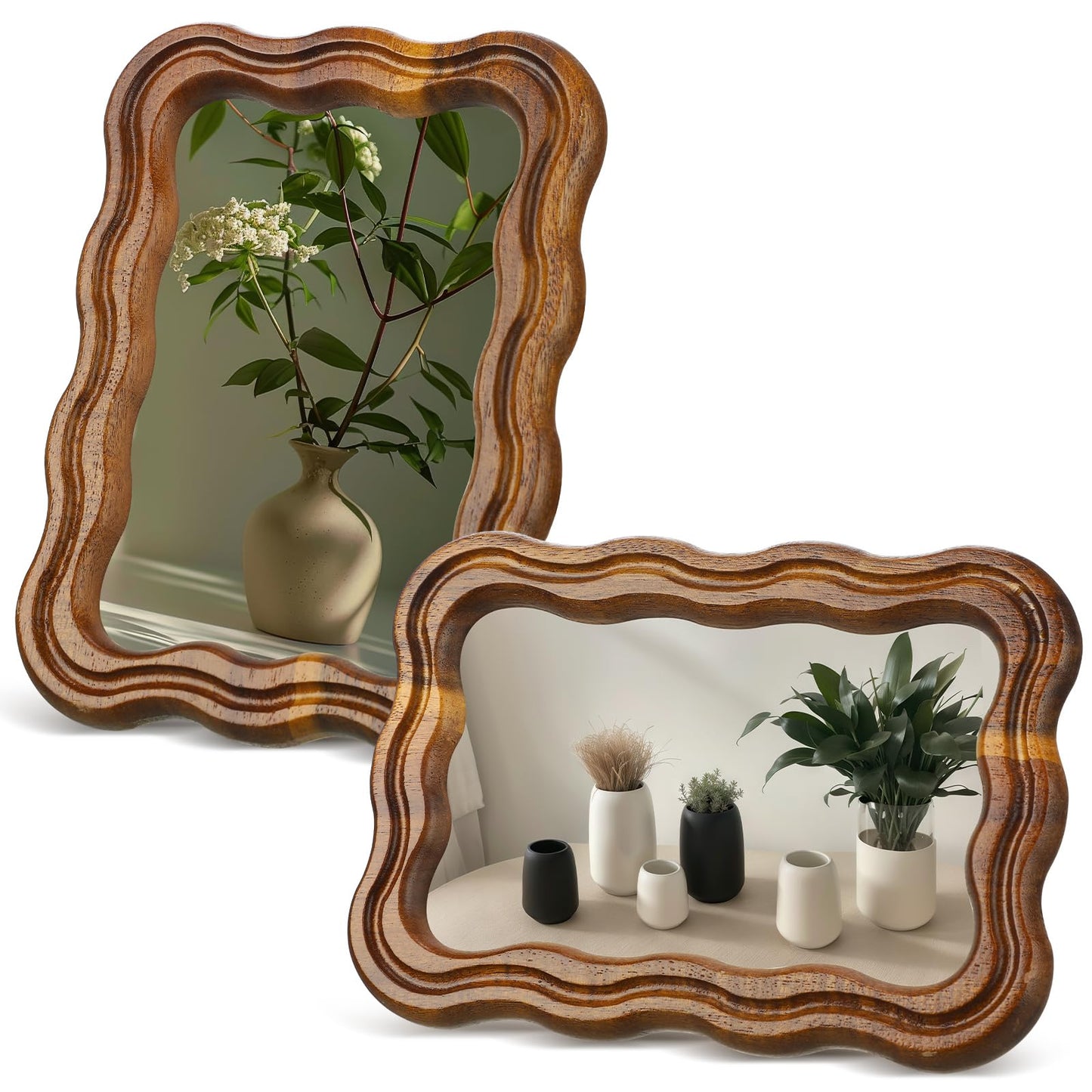 RattanView 4 x 6 Wood Scalloped Rustic Picture Frame Farmhouse Photo Frame with Acrylic Wavy Edge Vintage Acacia for Tabletop Vertical and Horizontal Display(2 Pcs)