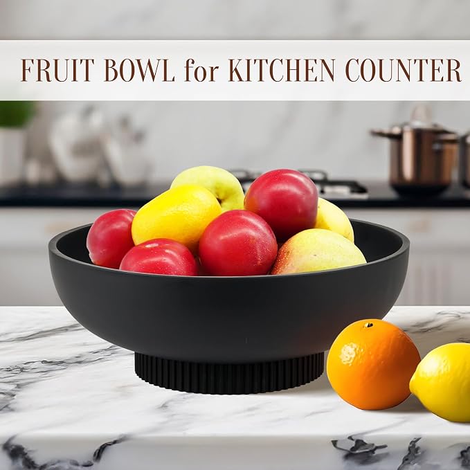 Deobath Large Resin Pedestal Decorative Bowl - Modern Handicraft Bowls for Home Decor - Fruit Bowl for Kitchen Counter - Key Bowl for Entryway Table,Matte Black