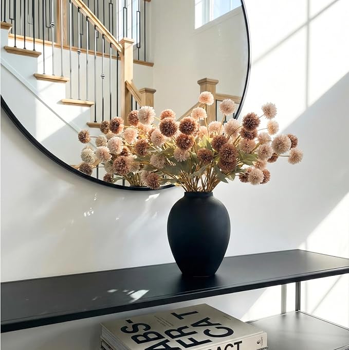 Black Vase for Home Decor - Tall Ella Flower Vase for Centerpieces, Table & Mantel Decorations - Large Round Iron Vase 9 Inch - Matte Black Vases for Flowers & Pampas Grass