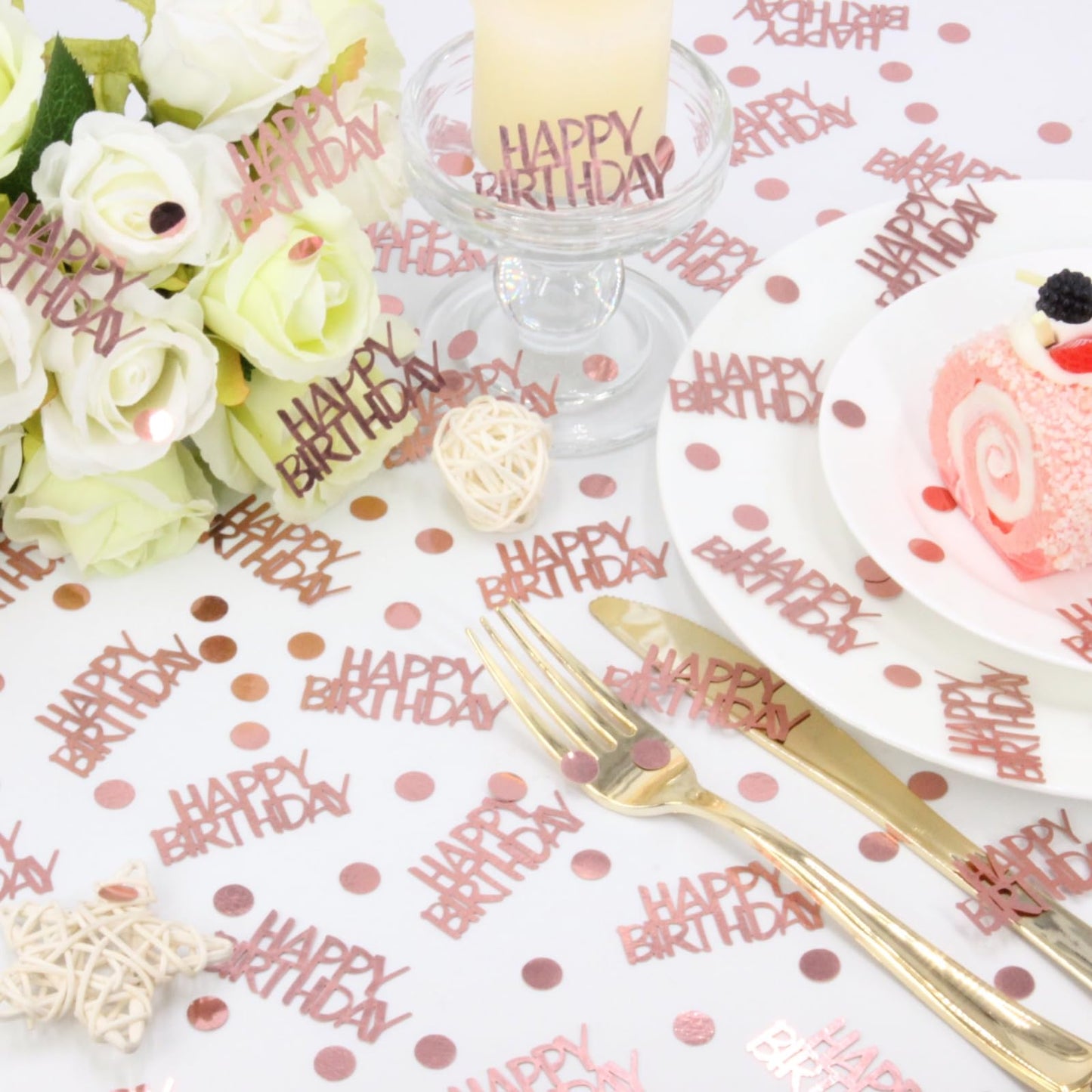 Blopee Rose Gold Birthday Confetti - 270 PCS Glitter Happy Birthday Decorations for Table