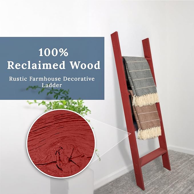 BARNWOODUSA Throw Blanket Ladder – Fully Assembled Reclaimed Wood – Rustic Decorative Ladder for Towels, Quilts, & More – Perfect Farmhouse Decor for Bathroom, Porch, or Living Room,4ft.