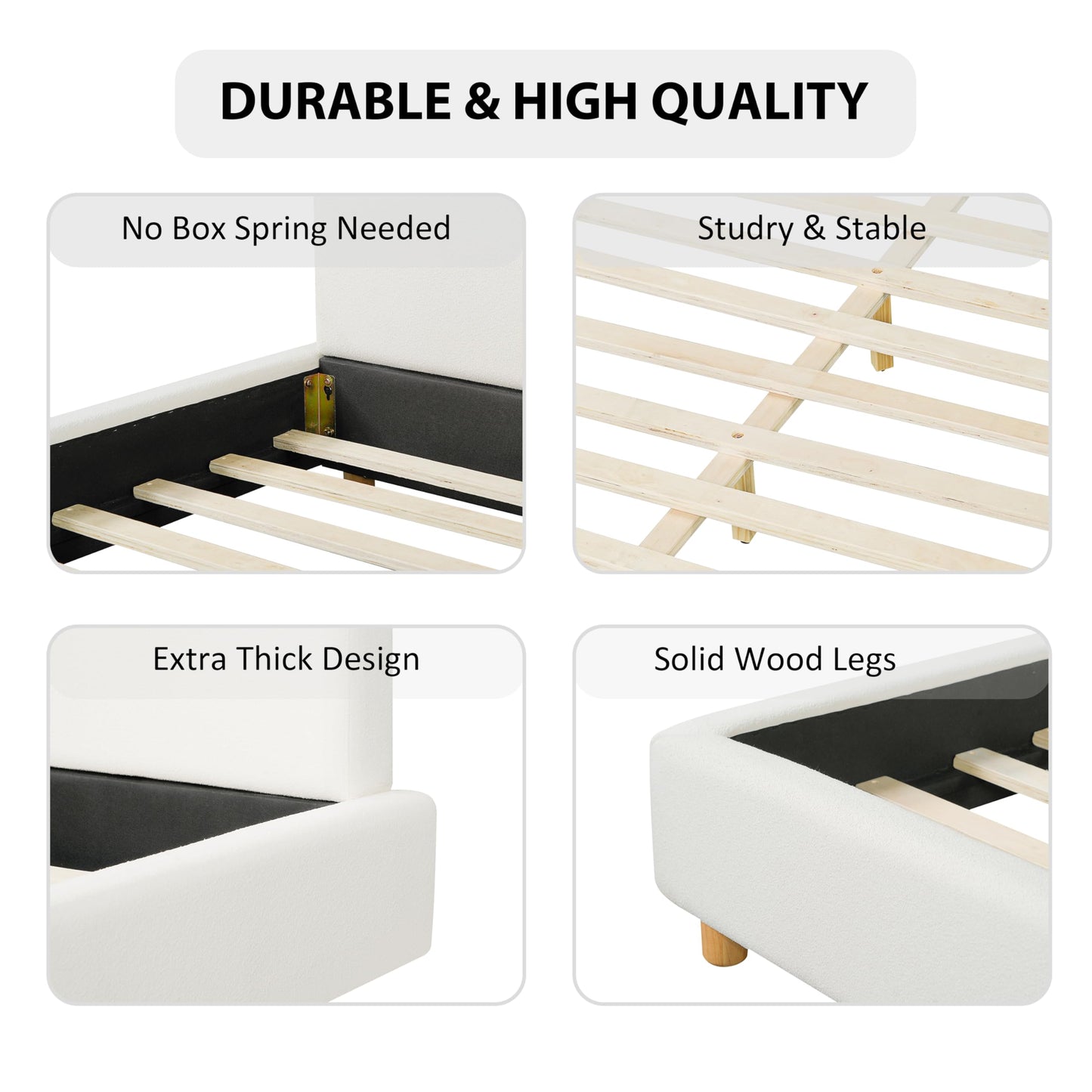 Merax King Size Boucle Upholstered Platform Bed Frame with Headboard,Modern Soft Fabric for Bedroom with Wood Slats Support for Bedroom
