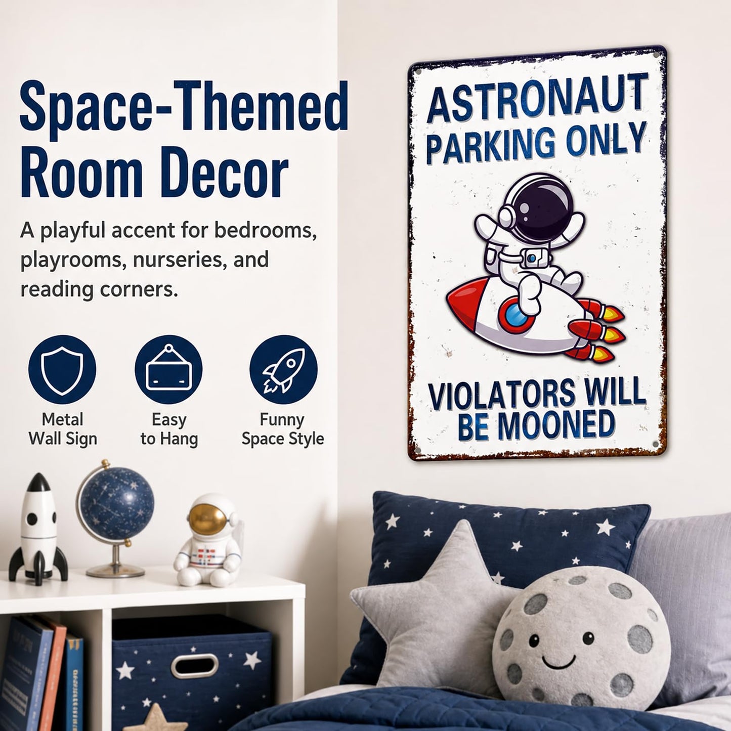 Perfect Space Gifts for Kids - Astronaut Parking Only Sign - Outer Space Themed Decor for Boys Room | Fun Space Poster for Kids Wall Art, 8 x 12 Inch (936)