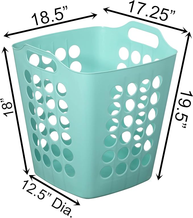 Flexible Plastic Laundry Basket - Square Storage Hamper with Side Handles for Easy Carrying - Versatile Organizer for Laundry, and Household Storage, Green 50 Litter