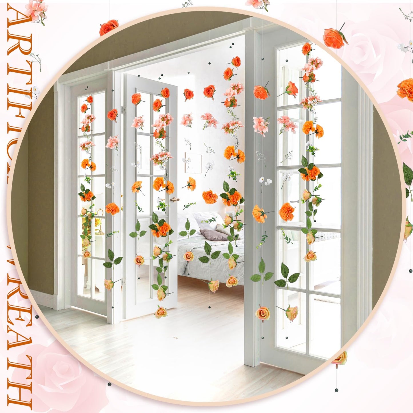 XunYee 6 Pcs 35.4 ft Flower Garlands Artificial Wildflower Vines Floral Hanging Backdrop Fake Flower Garlands Faux Silk Wildflower Vine for Wedding Bridal Shower Home Garden Wall Arch Decor(Rose)