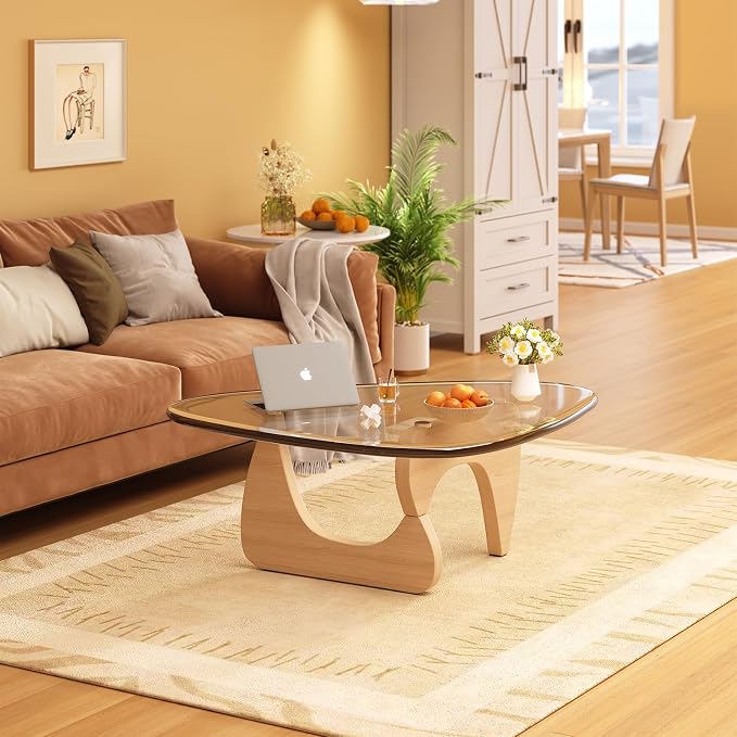 Coffee Table for Living Room Mid Century Modern Center Small Table with Glass Top and Wood, Original Transparent(45 Inch)