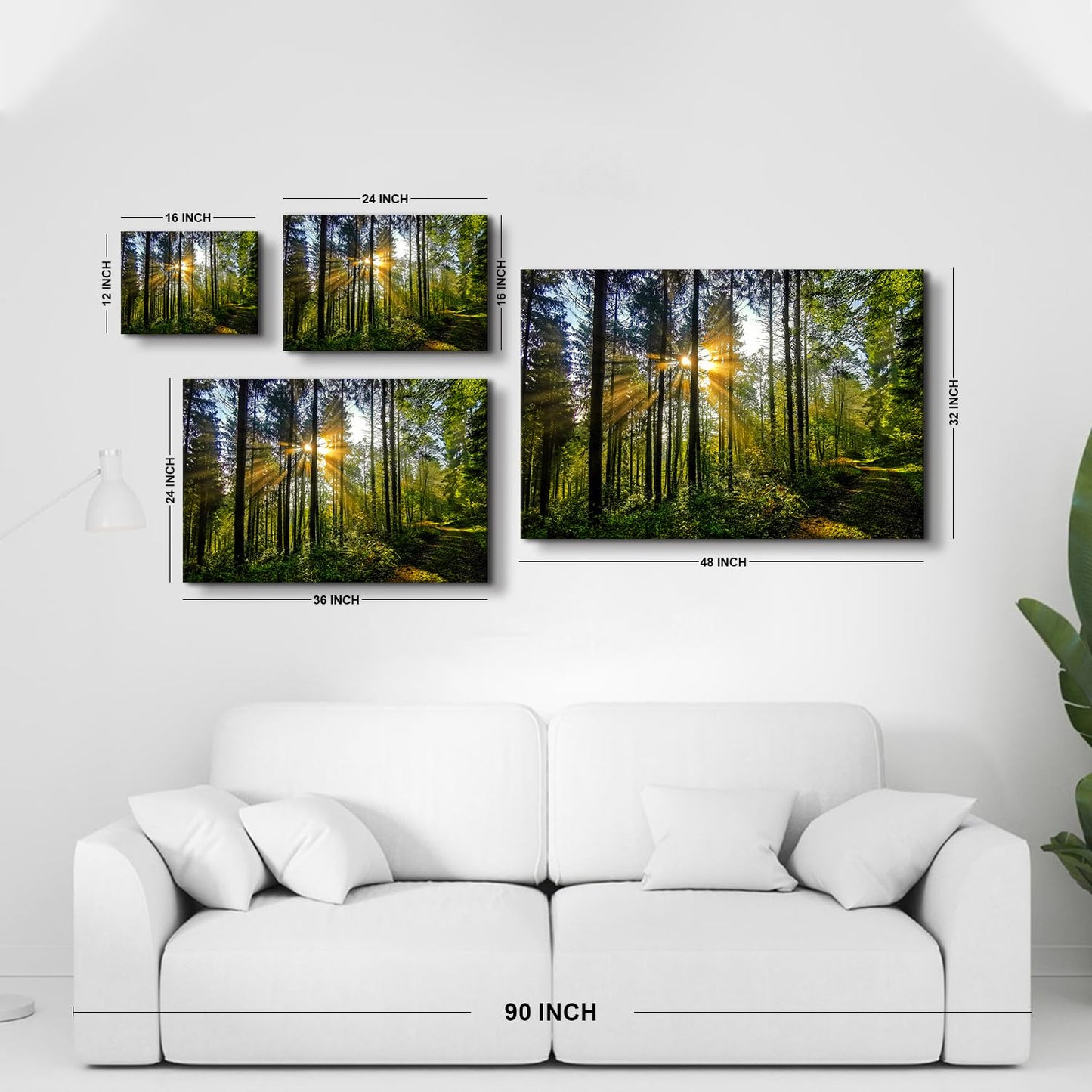 Sunrise Forest Canvas Wall Art for Living Room Nature Landscape Pictures Wall Decor Sunset Woods Mountain Painting Sunset Trees Trail Scenery Photo Prints Poster Artwork Bathroom Decorations 12x16”