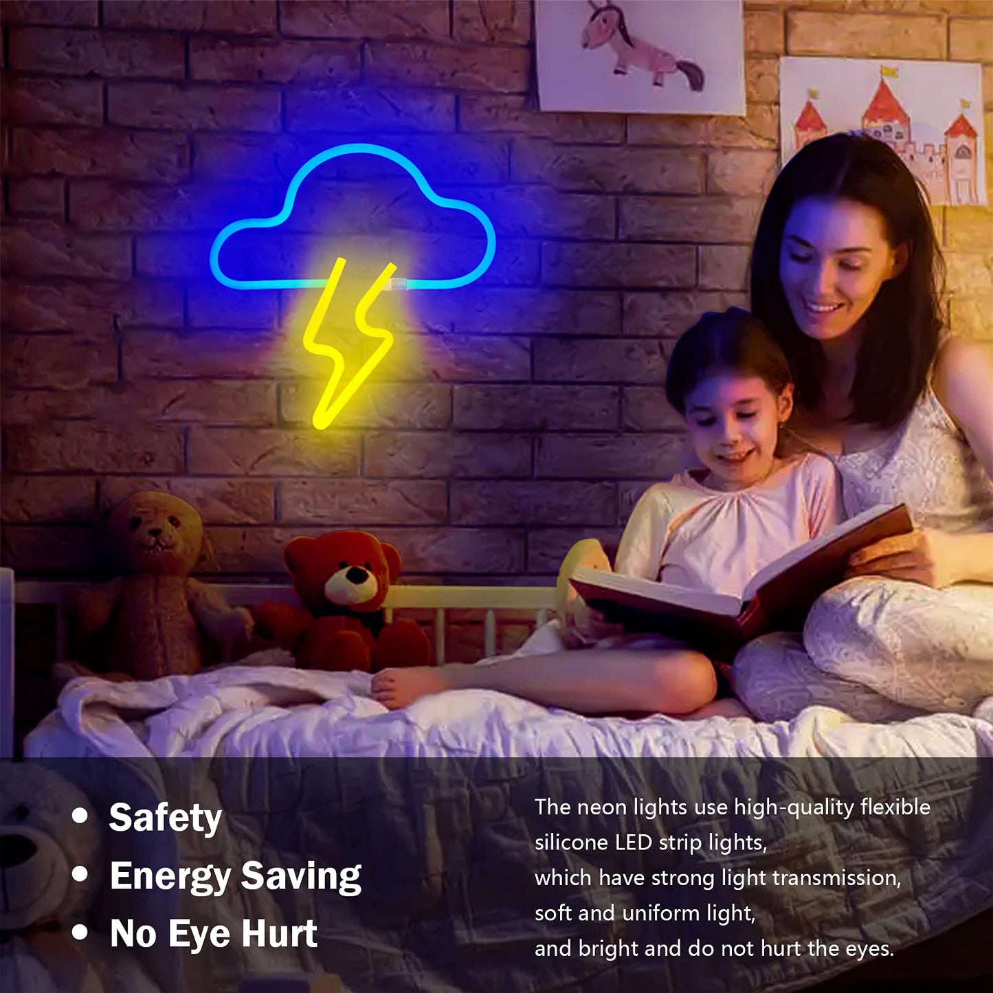 Neon Sign LED Cloud Lightning Neon Signs for Wall Decor Hanging Neon Light Battery or USB Powered Light Up Neon Lights for Bedroom Aesthetic Kids Room Living Room Bar Party Christmas Wedding Yellow