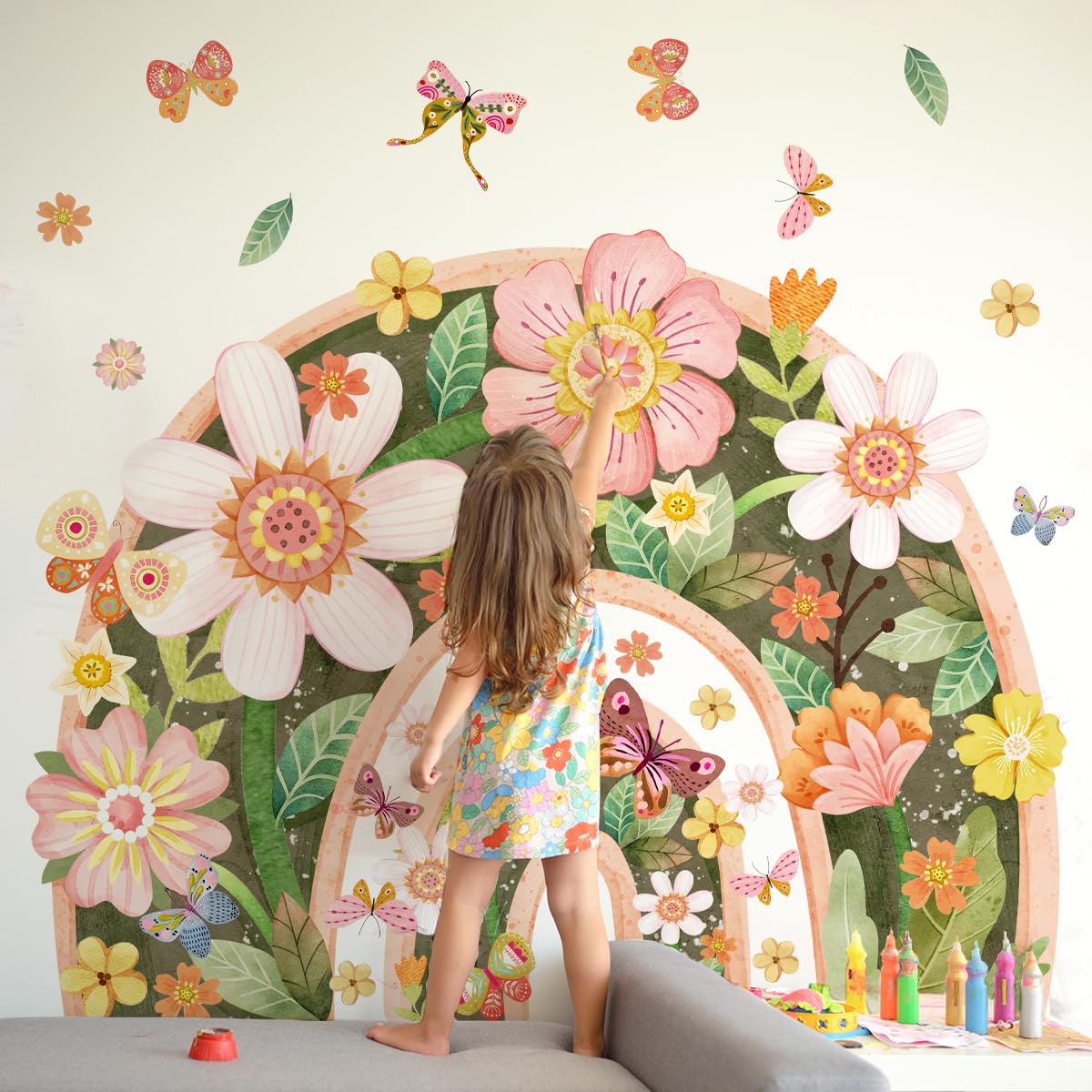 Siraveil Art Rainbow Wall Decal Nursery Stickers Decor Fairy Butterfly Decal DIY Room Wall Art Decor for Baby Nursery Kids Girls Bedroom Classroom 35.4x11.8 Inch