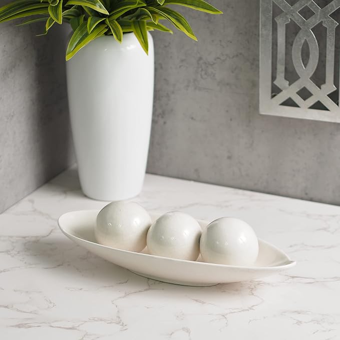 Hosley Decorative Bowl and Orb Set. Ideal GIFT for Weddings Special Occasions and for Decorative Centerpiece in Your Living Dining Room O3 (Crackle Ivory)