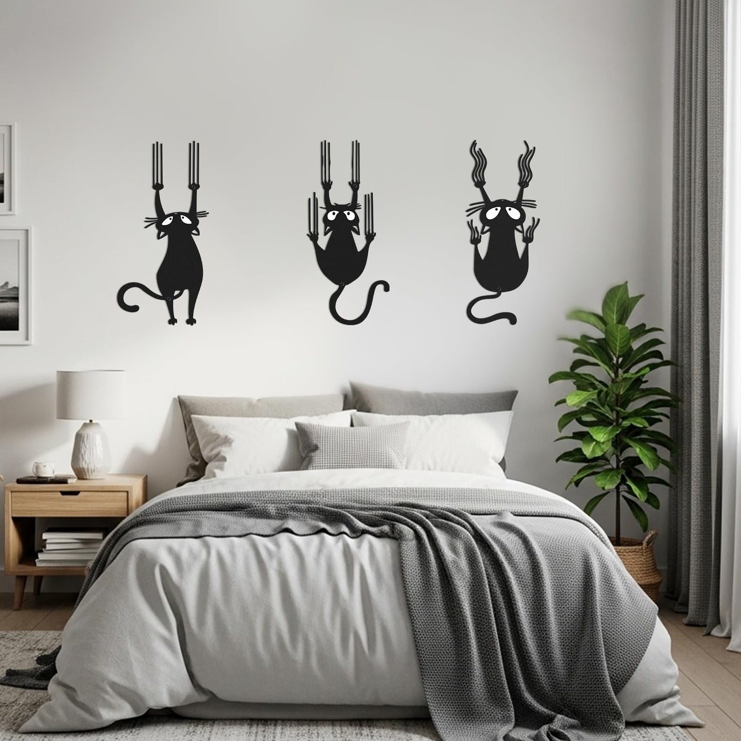 Otoolling Black Cat Wall Art Funny Black Metal Cat Wall Hanging Decor Minimalist Signs for Cats Lover Home Bedroom Living Room Patio Bathroom Office Decor(3 Pcs,Aprox 6" X 14")