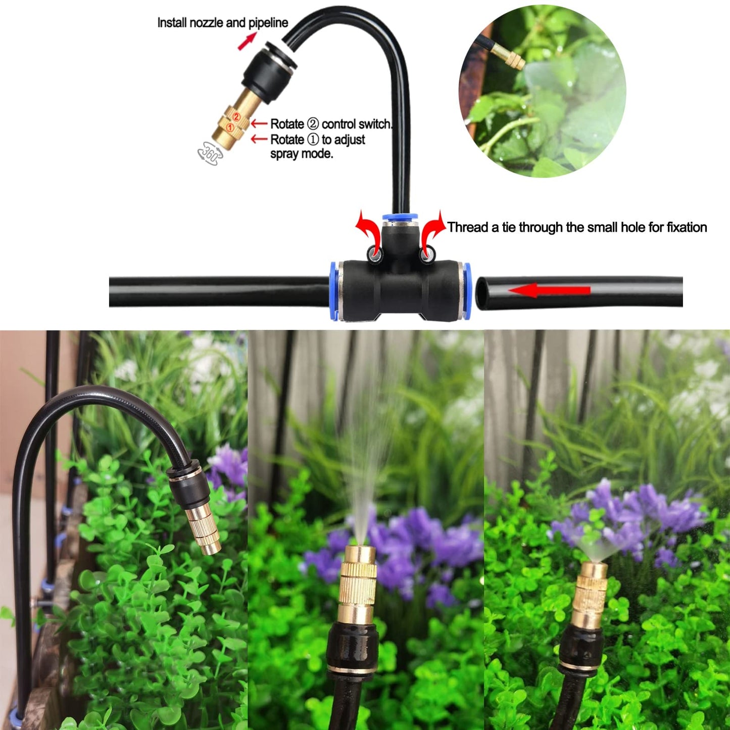 66FT Drip Irrigation Kit, Automatic Garden Watering System with Tool-Free Quick Connectors, 360° Bending Droppers & Copper Misting Nozzles for Greenhouse, Patio, Lawn & Vegetable Garden. (20M)