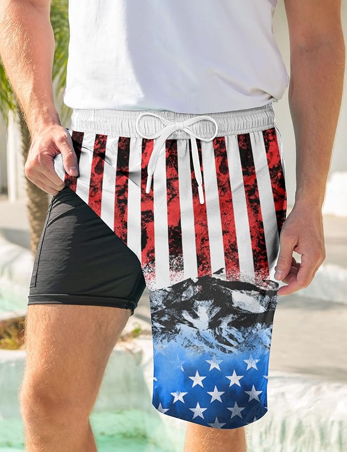 Goodstoworld Mens Swim Trunks with Compression Liner 9'' Inseam Quick Dry Swimsuit Shorts M-3XL