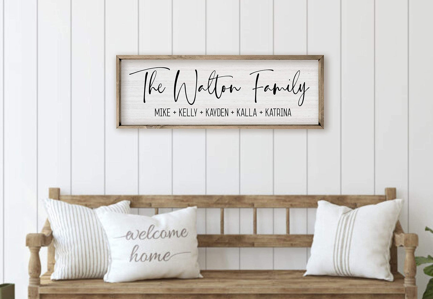 Personalized Framed Family Name Sign (6"x 18", Weathered Grey Frame, White Background)
