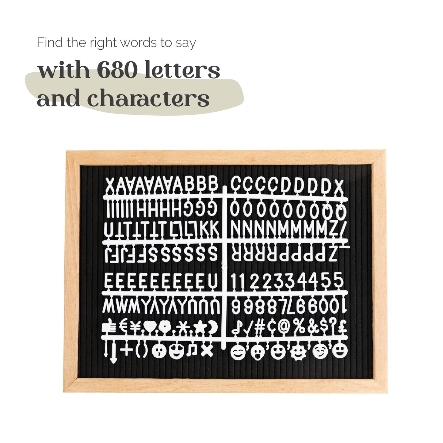 TrendArti Felt Letter Board - 680 Letters, Numbers & Symbols, 16 x 12 inch, Changeable Message Board for Notes & Announcements, Wood Frame, 2 Storage Bags, Light Brown Frame