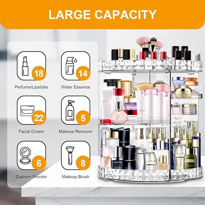 Makeup Organizer 360 Degree Rotating 7 Adjustable Layers Large Capacity Cosmetic Organizer Transparent Make Up Organizers and Storage