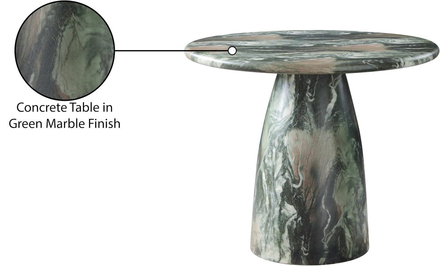 Meridian Furniture 700Green-T Cosenza Collection Art Deco 36" Indoor/Outdoor Concrete Dining Table with Green Marble Finish, 36" W x 36" D x 30" H, Green