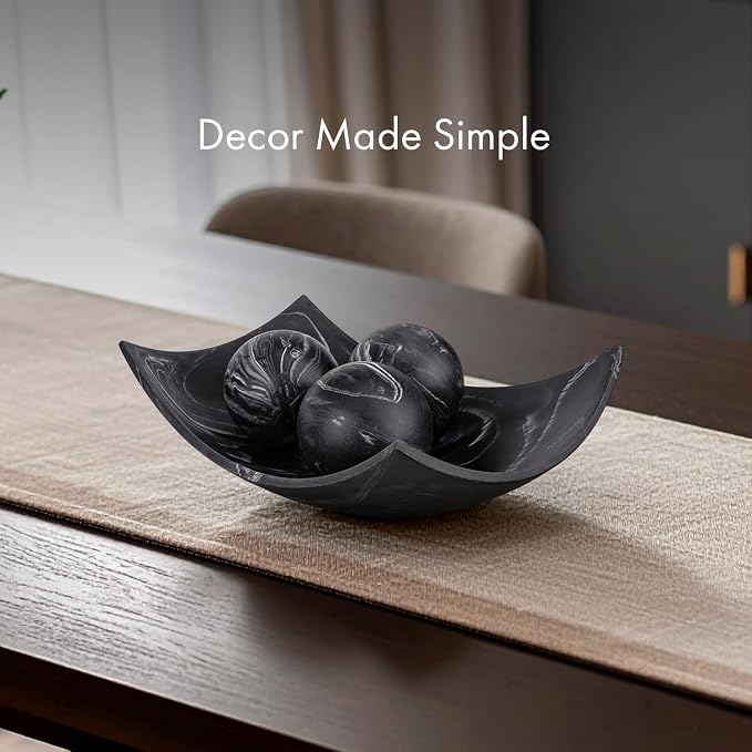 Creative Scents Black Marble Look Decorative Bowl, Coffee Table Decor for Living/Dining Room, Modern Black Catch-All Key Dish Decorations for Entryway, Black Decor - Fruit Bowl for Kitchen Counter