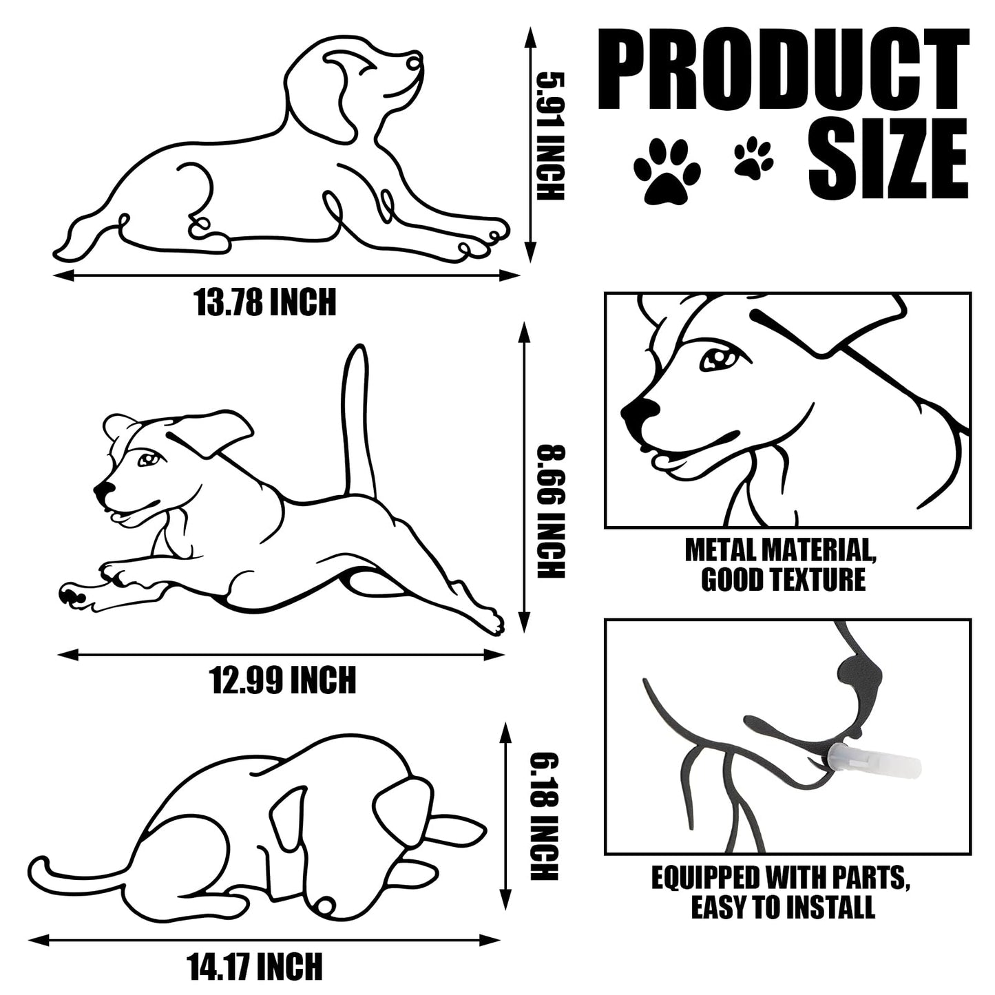 BrightRow 3 Pcs Dog Wall Art Minimalist Abstract Pet Line Drawing Decor Black Metal Modern Pet Sculptures Dog Lover Gifts for Living Room Bedroom Kitchen Wall Decorations(Puppy B)