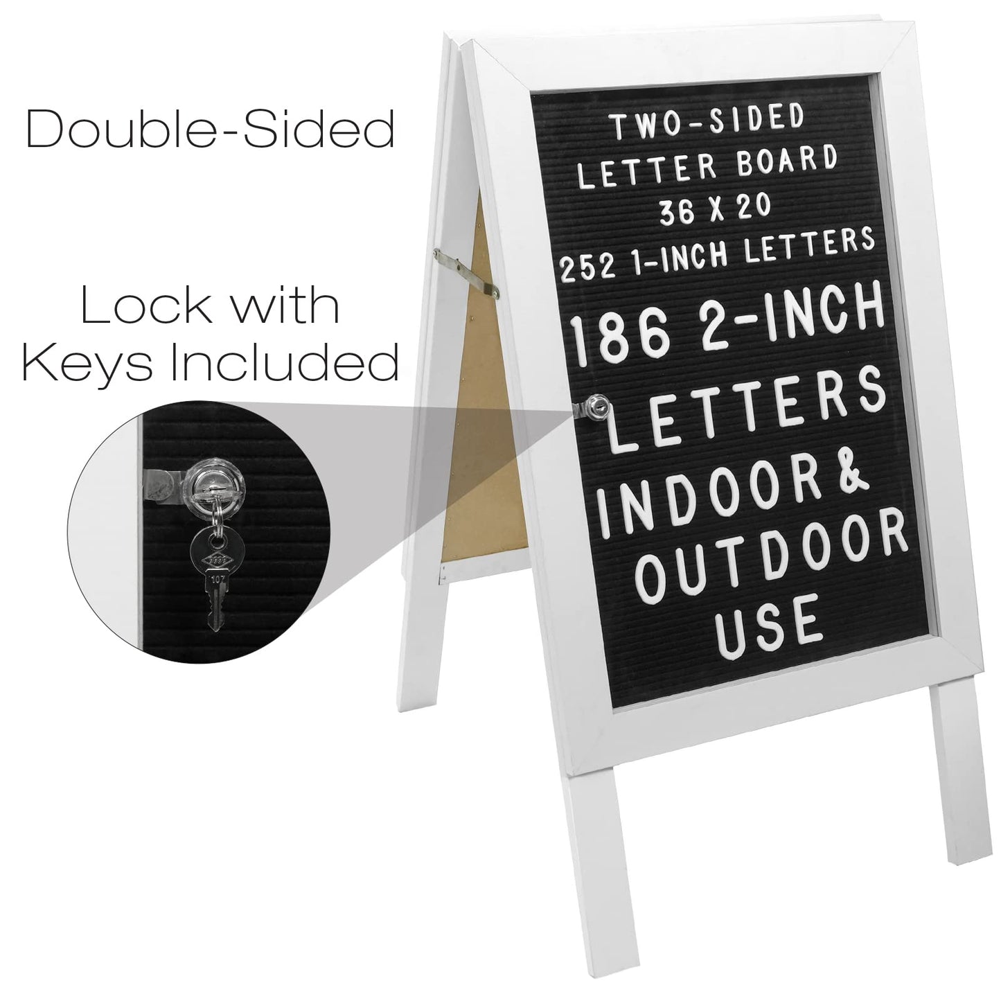EXCELLO GLOBAL PRODUCTS Large Wooden A-Frame Sidewalk Sign 36x20 Felt Letter Board w/Changeable Letters - EGP-HD-0084 (White)