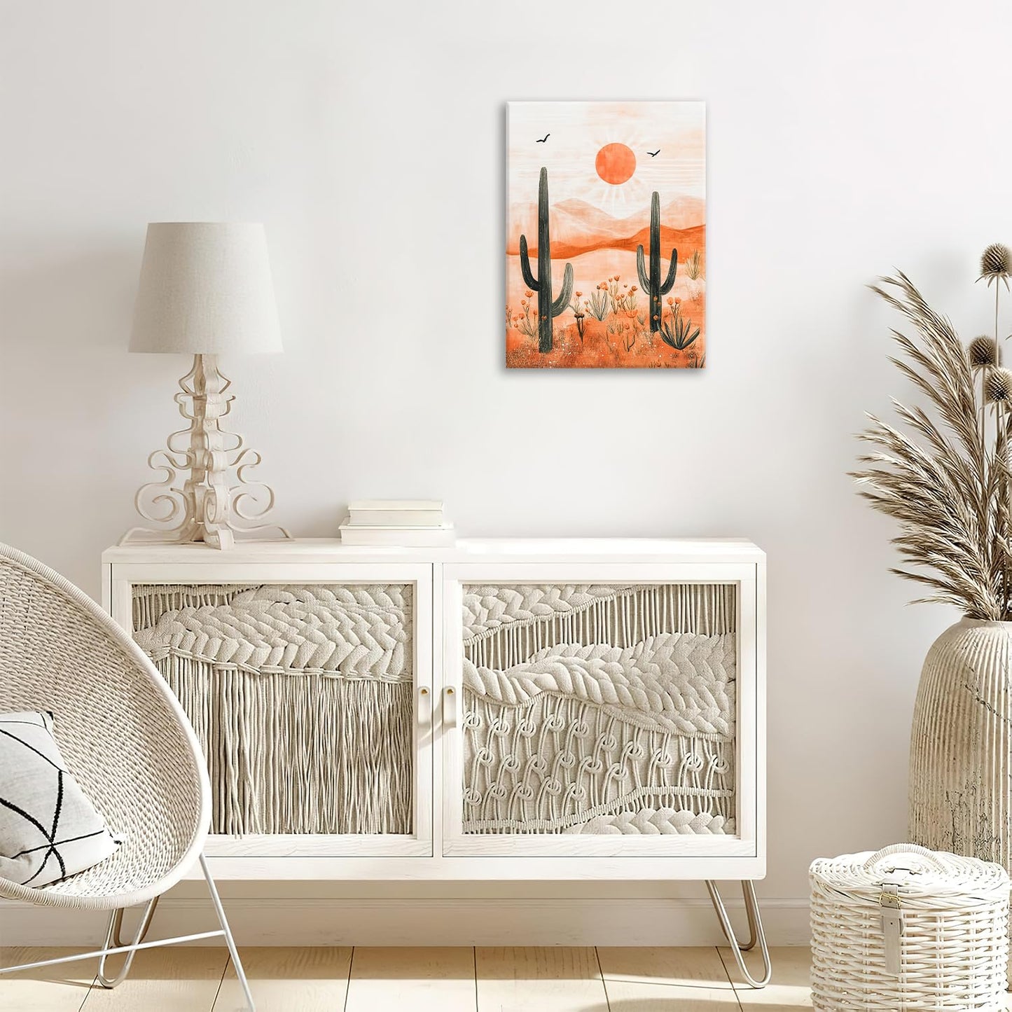 Cactus Desert Boho Canvas Wall Art for Bathroom Living Room Bedroom Office,Succulent Sunset Landscape Pictures Decor Painting Print Home Artwork Framed Decoration 12" x 16"