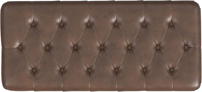 Homepop Home Decor | Tufted Ainsley Button Storage Ottoman Bench with Hinged Lid | Ottoman Bench with Storage for Living Room & Bedroom, Brown Faux Leather