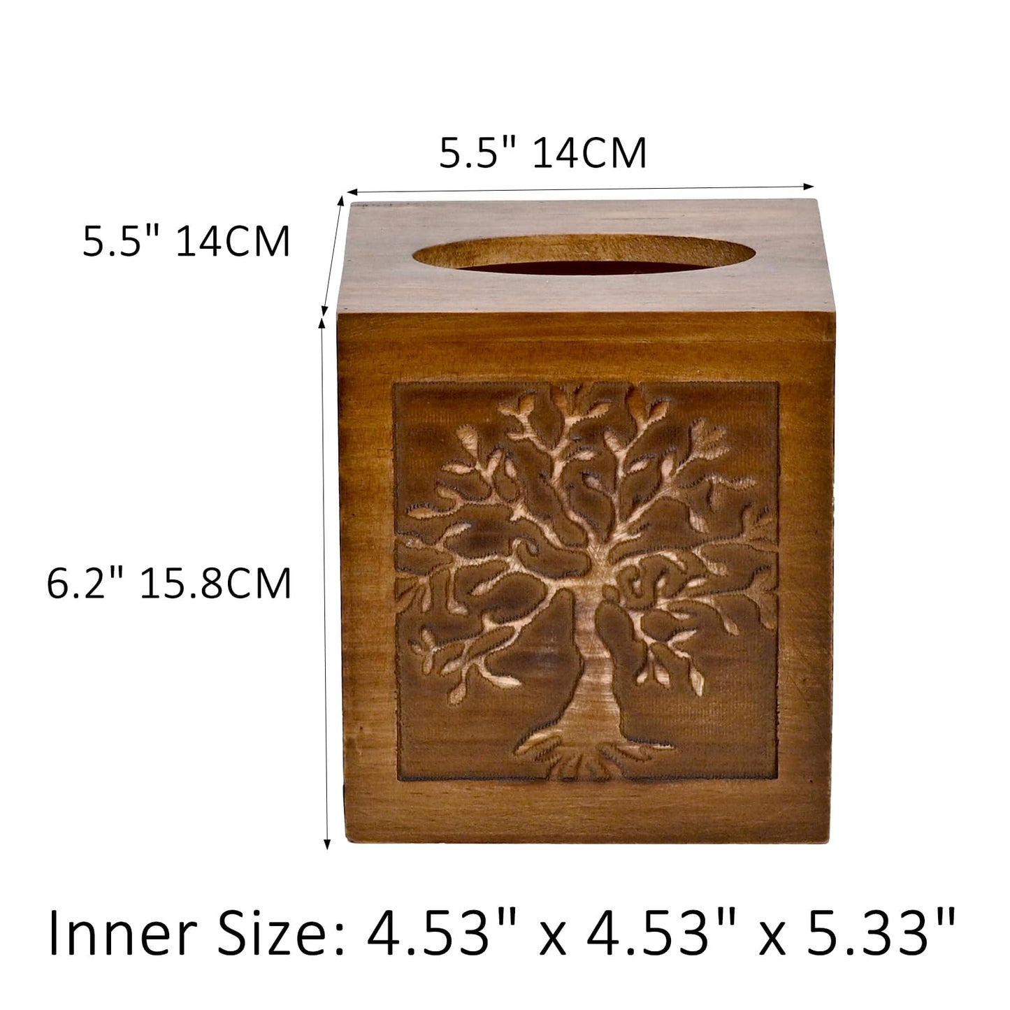 SwallowLiving Upgraded Large Tissue Box Cover Square - Decorative Wooden Tissue Holder with Sliding Bottom, Tree of Life Farmhouse Decor for Bathroom, Office Living Room, Fits Most Cube Tissues, Brown
