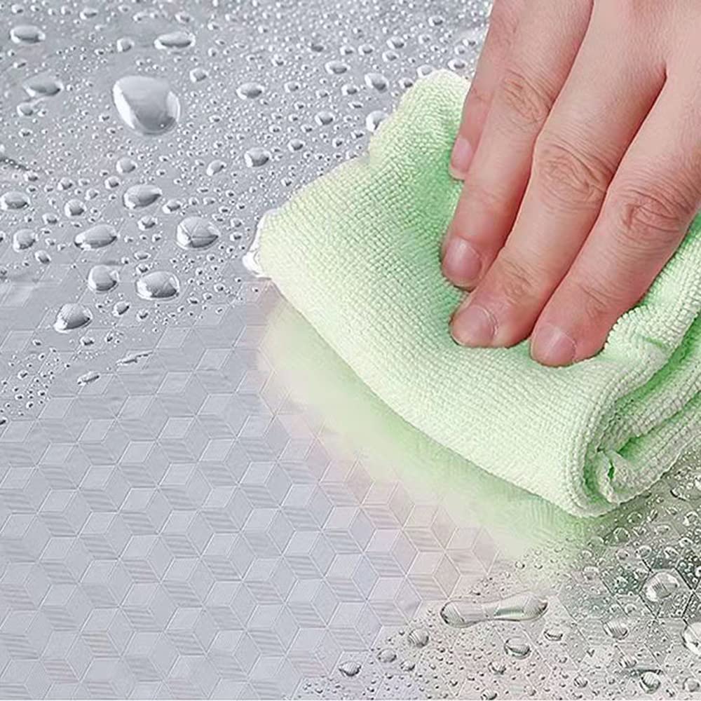 Waterproof & Oil-Resistant Aluminum Foil Peel & Stick Wallpaper - Silver Self-Adhesive Backsplash for Countertops, Cabinets, DIY Projects (Silver Chequer, 15.7"x394")