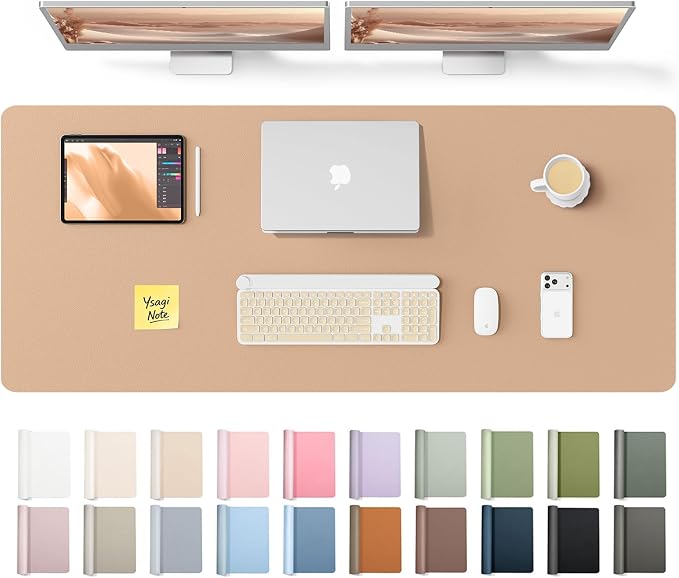 YSAGi Leather Desk Pad Protector, Office Desk Mat, Large Mouse Pad, Non-Slip PU Leather Desk Blotter, Laptop Desk Pad, Waterproof Desk Writing Pad for Office and Home (Latte,55" x 17.2")