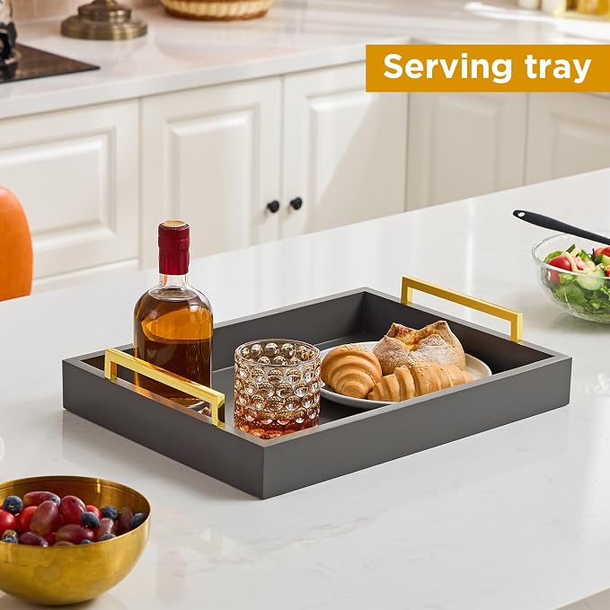 40cm x30cm Serving Trays with Handles, Grey Decorative Serving Tray, Ottoman Trays, Living Room, Bathroom, and Outdoors Decorative Trays (Charcoal)