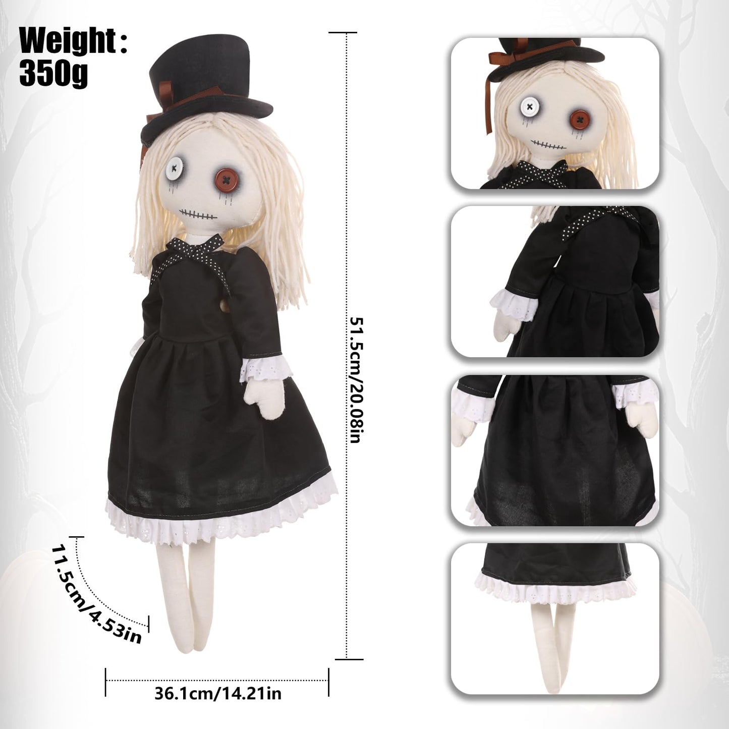 AiMiAO 2 Pack Gothic Rag Dolls, Halloween Decorative Dolls with Hats, Creepy Cute Fabric Dolls for Spooky Party Collection