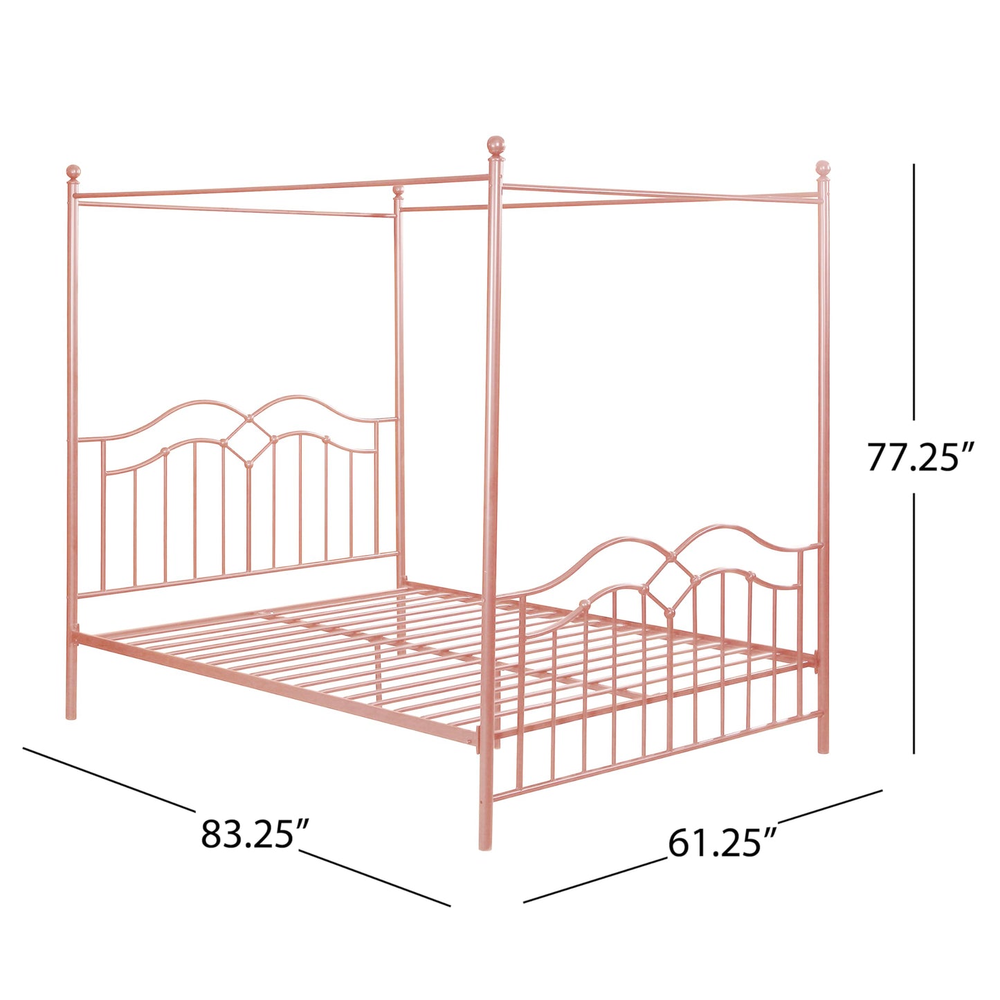 Christopher Knight Home Eileen Metal Canopy Bed Frame Queen Size with Headboard/Footboard, 4 Poster Platform Queen Bed Frame with Classic Knob Posts, Iron Slat Support, No Box Spring Needed, Pink