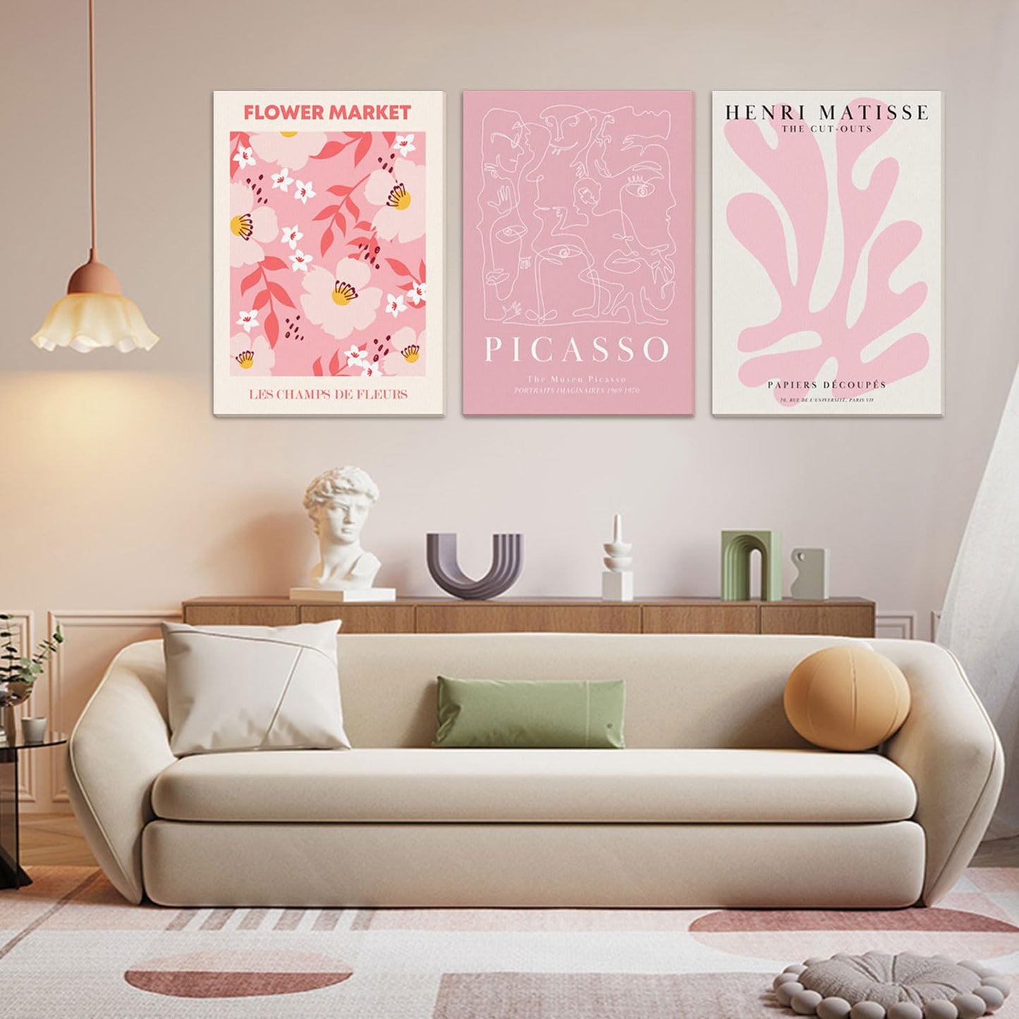 Djmwtb 3 Piece Pink Wall Art Matisse Canvas Art Picasso Prints Flower Market Wall Decor Paintings Cute Pictures Abstract Artwork for Girls Bedroom Dorm 12x16in Framed
