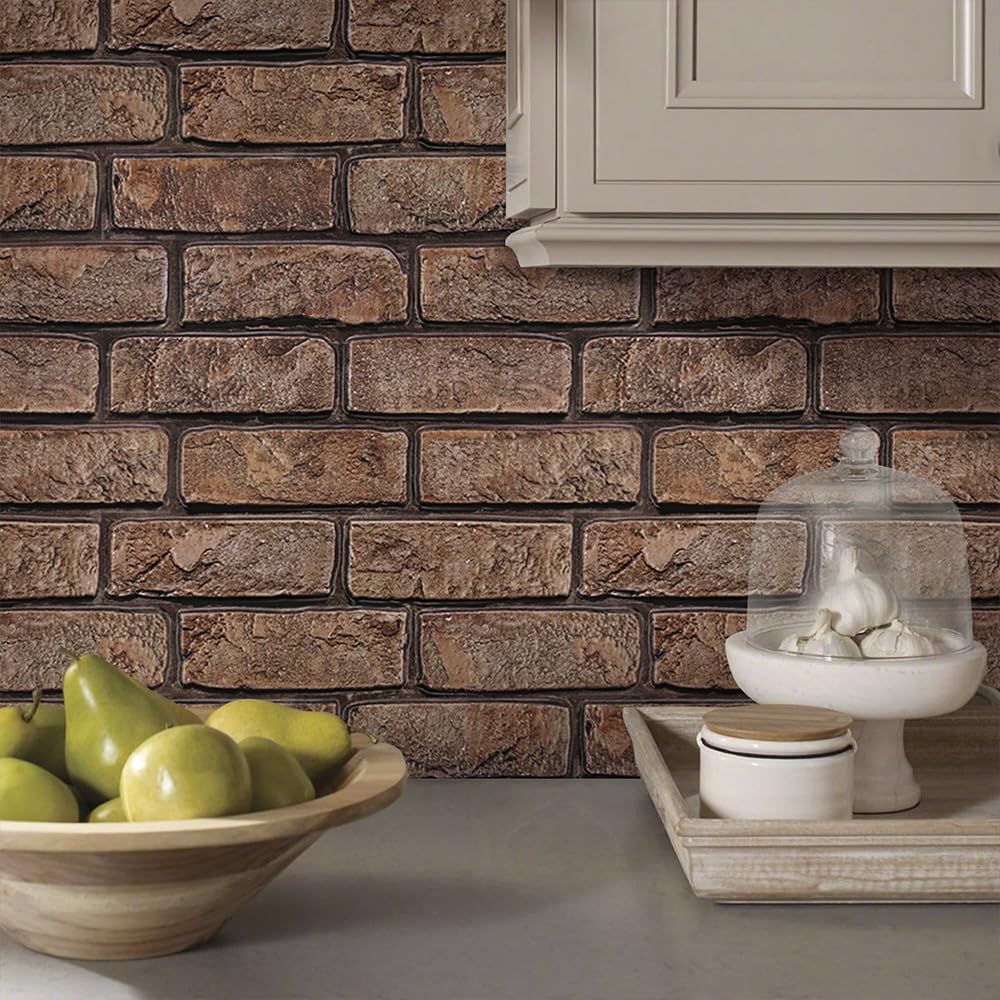 Commomy 3D Faux Brick Wall Panels - 10 pcs 11.8" x 11.8" Small Size Thin PVC Peel and Stick Brick Backsplash Brick Wallpaper Tiles for Kitchen,Living Room,Fireplace,Quick Interior DIY Home Wall Decor