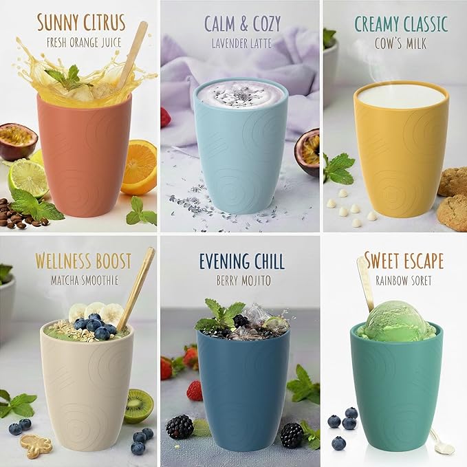 Wheat Straw Cups, Plastic Cups Reusable, Unbreakable Drinking Glasses Set of 6, Plastic Cups for Kitchen Camping Outdoor, 16 OZ Dishwasher Safe Tumblers & Water Glasses, Multi