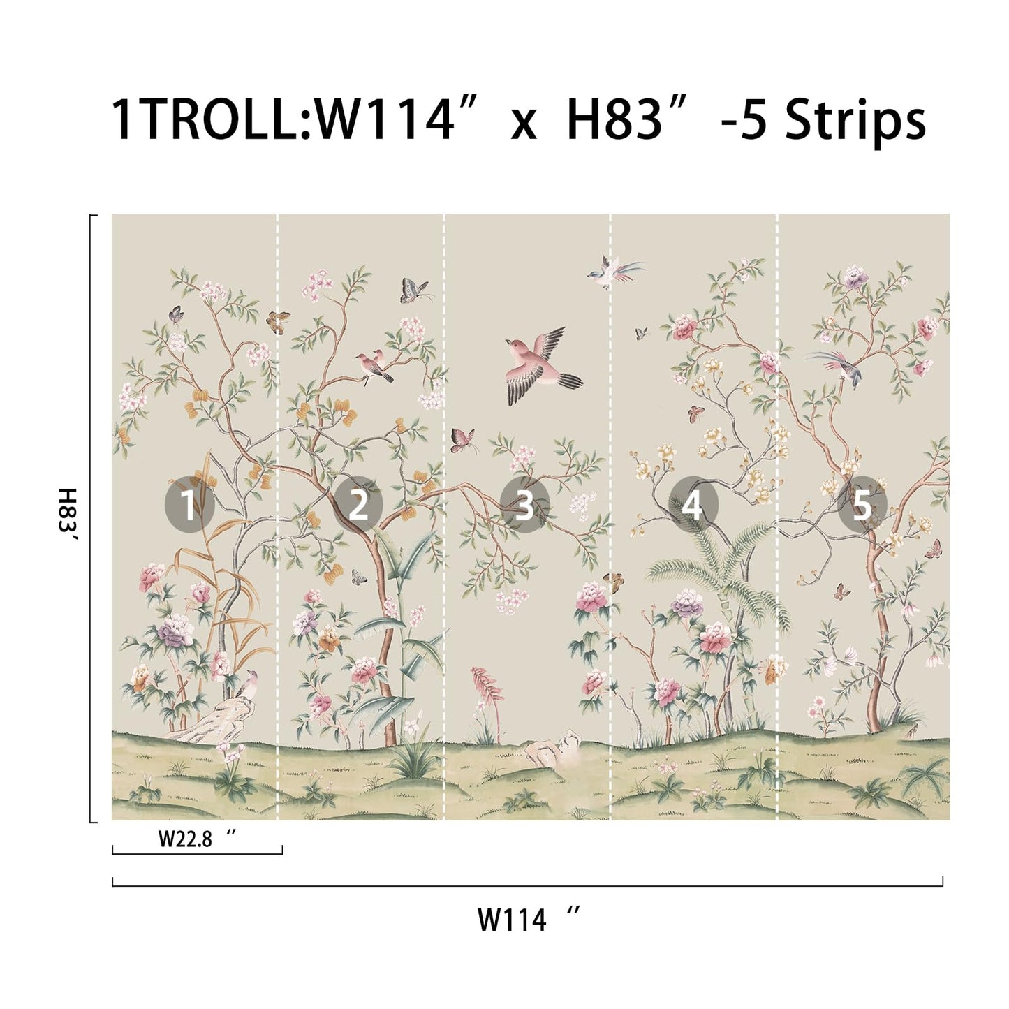 ARVOTONE Self-Adhesive Peel and Stick Wall Mural | Floral & Bird Design with Tropical Green Background | Removable Canvas Wallpaper for Living Room, Bedroom, Office (B, W114'' x H83'')