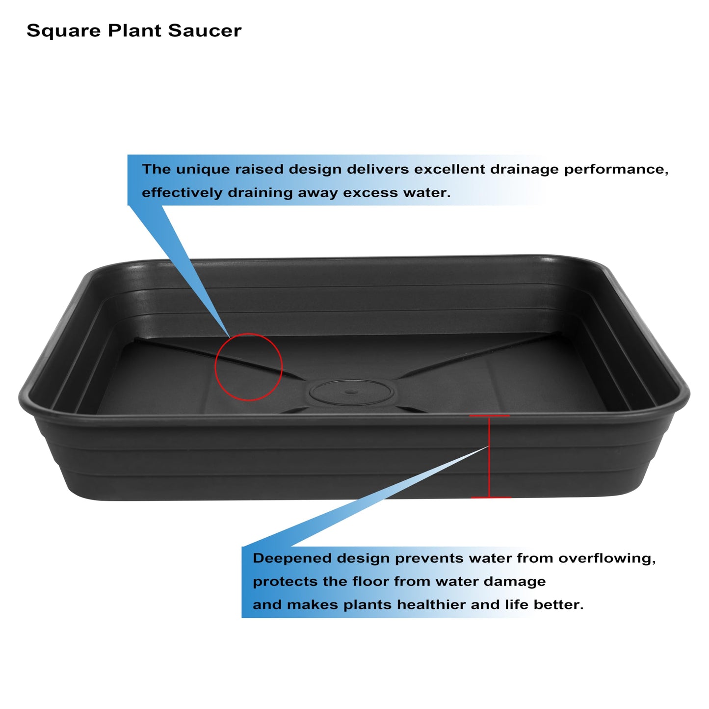 Feyvdzv 4 Pack Square Plant Saucer Tray 8 inch, 6 8 10 12 14 16 18 20 inch Heavy Duty Plastic Square Plant Saucers for Indoors Outdoor, Flower Planter Drip Trays for Pots, Seed Starting Tray