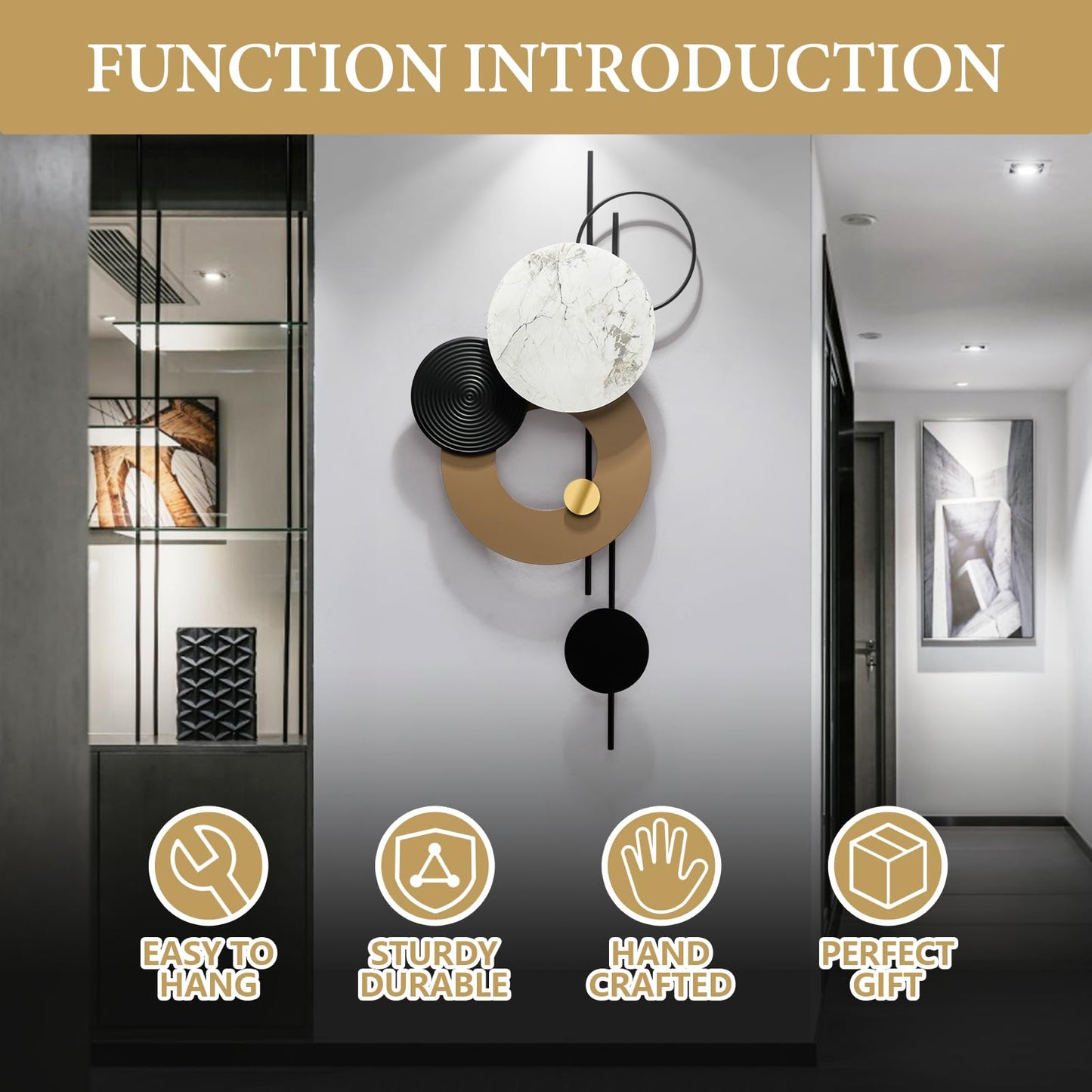 HEBOIX Large Metal Wall Decor Modern Metal Wall Art 3D Wall Sculptures Handmade Wall Hanging Decoration for Living Room Dinning Room Bathroom Entryway Kitchen Office (19''Lx39''W)