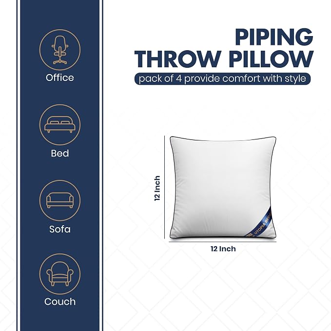 Utopia Bedding Throw Pillow Inserts (Pack of 4, White), 12 x 12 Inches Decorative Indoor Pillows for Sofa, Bed, Couch, Cushion Sham Stuffer