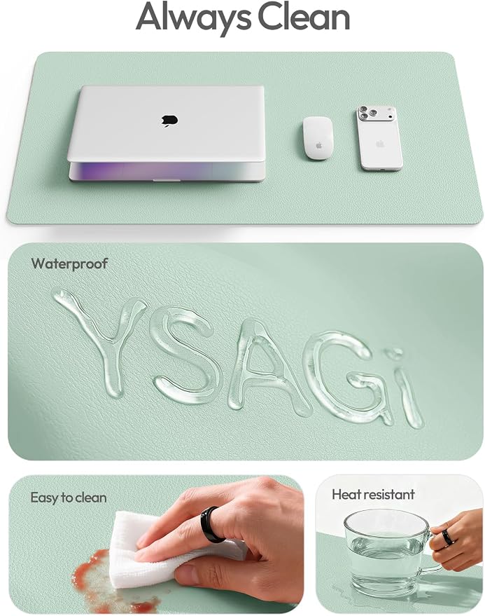 YSAGi Leather Desk Protector, Office Mat, Large Mouse Mat, Non-Slip PU Leather Blotter, Laptop Desk Mat, Waterproof Writing Pad for Office and Home(Pale Green, 42" x 17.2")