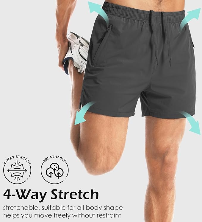 Aolesy Men's Gym Shorts Linerless & Liner - 5" Quick Dry Workout Running Shorts with Zip Pockets Sports Athletic Shorts