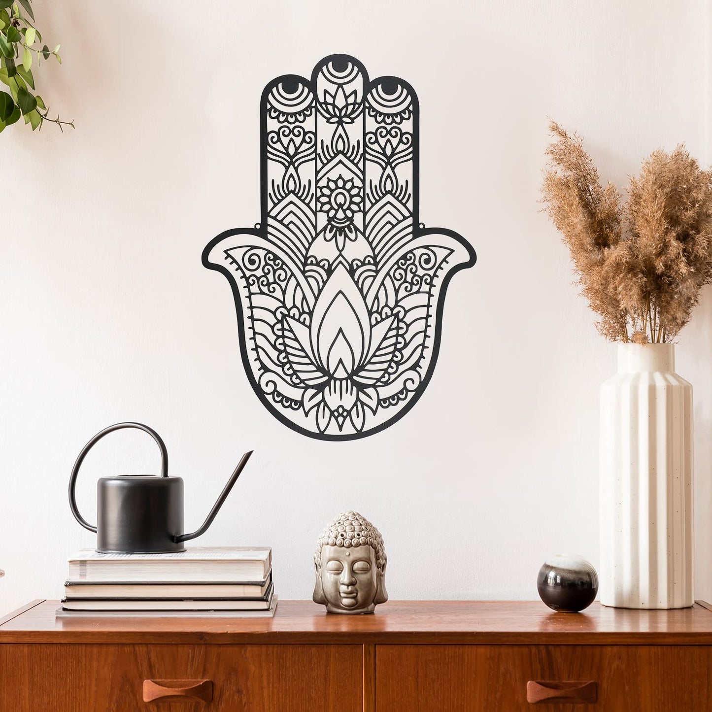 Lounsweer Hamsa Hand Wall Decor Geometric Meditation Decor Sacred Geometric Walling Boho Spiritual Art for Bedroom Yoga Room Minimalist Aesthetic Ornament Ideal Housewarming Gift