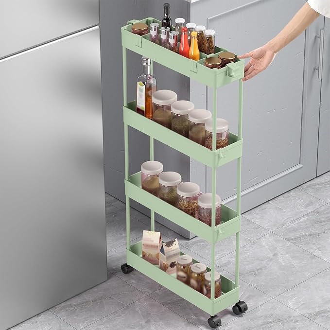 SPACELEAD 2-piece Set Slim Storage Cart 3 Tier,Bathroom Organizer Rolling Utility,Mobile Shelving Unit Slide Out for Office, Kitchen, Laundry Room & Narrow Places