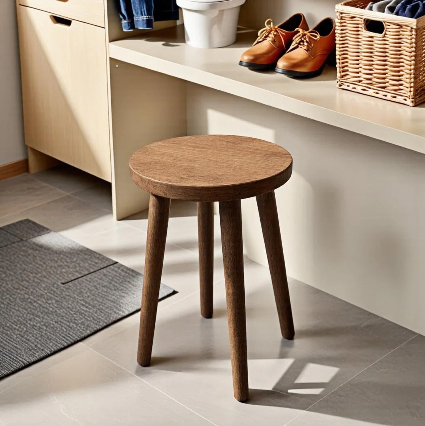 Stools Chair dining chair Dressing wooden stool shower stool Stool Kitchen Bar Stool Side wood Table Round Wooden Bedroom Living Room Dining Table Dining Room Bar plant stand (walnut color)