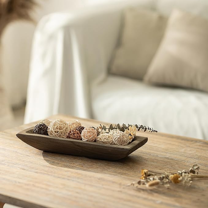 Hanobe Decorative Wooden Dough Bowl: Wood Bowl Decor for Entry Table Decor Coffee Table DecorDining Room Kitchen Decor, Brown