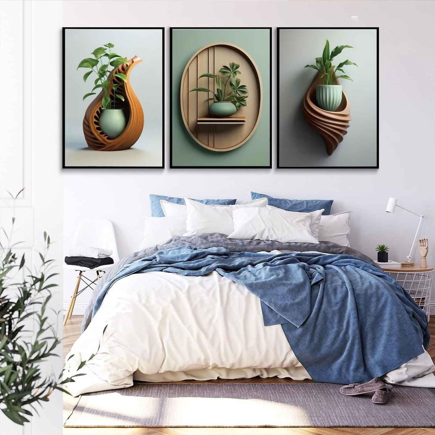 3Pcs Green Plant Floral Canvas Wall Art Modern Plants Potted Flowers Painting Decor Pictures Neutral Floral 2D Bloom Posters Prints for Kitchen Office Living Bathroom Bedroom Decoration No Framesd