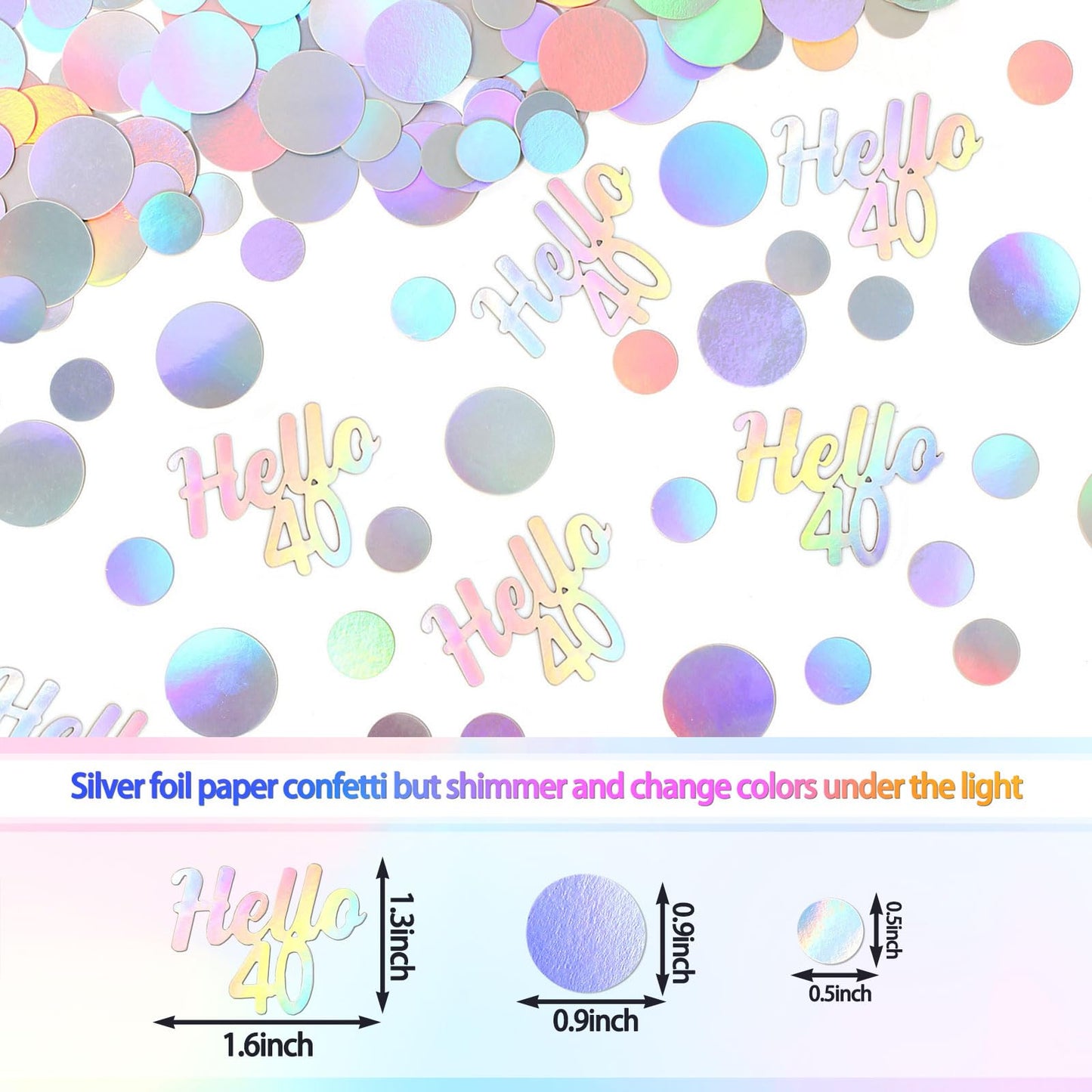 Vofrise 40th Birthday Confetti for Table Iridescent Birthday Party Decorations for Her Circle Dots Hello 40 Women Forty Years Old Birthday Table Scatters Decor Anniversary Party Supplies 300PC