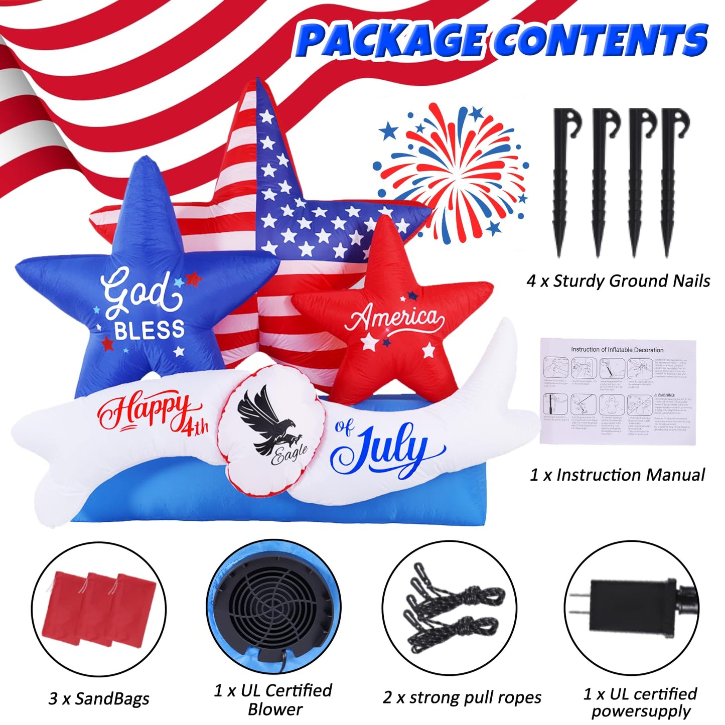 GIFTFIND 7.2FT 4th of July Inflatables Outdoor Decorations, Inflatable Star Decoration, Built in LED Lights Blow up Memorial Patriotic Inflatable Independence Day Decor for Party Procession Yard